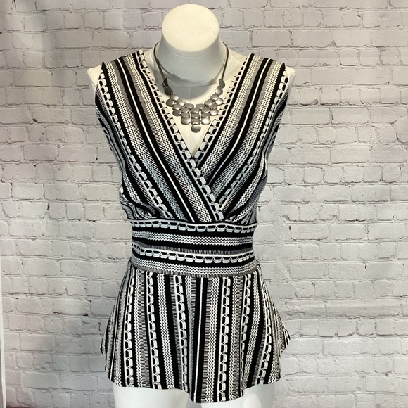 By Anthropologie Tops - 405. Anthropologie Peplum Black & White Sleeveless Top NWT Size Large